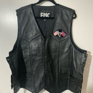 FMC Men's Black Leather Vest with Patches